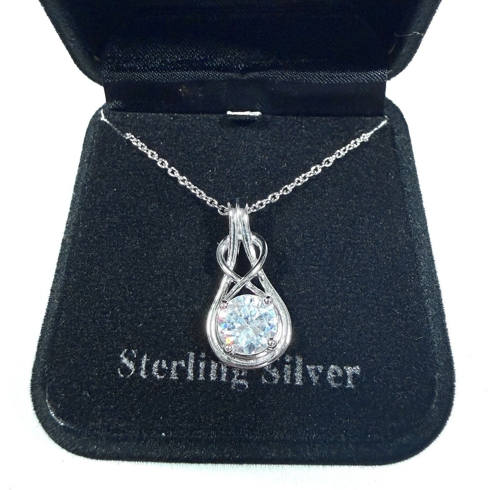 Sterling Silver Necklace Earrings Set CZ Pendant Mothers Day Gift (925 SS) - Picture 2 of 15
